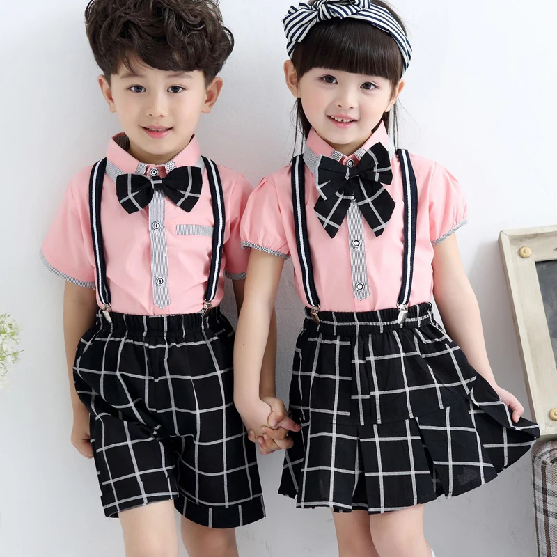 

Children's school uniform new style boys and girls short-sleeved stage performance clothing costumes Two-piece suit