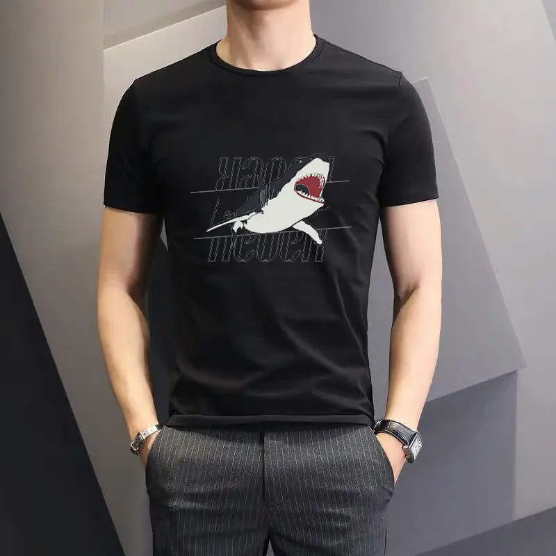 

Summer White Short-sleeved T-shirt Men's Korean Slim Youth Half-sleeved Printed T-shirt Tide Men's Round Neck T-shirt