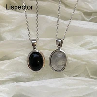 lispector 925 sterling silver black agate pendant necklaces for women simple oval white crystal necklace birthday stone jewelry