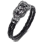 Браслеты Мужские Кожаные плетеные, модные ювелирные украшения в стиле панк, с короной из нержавеющей стали, кожаные браслеты, P542
