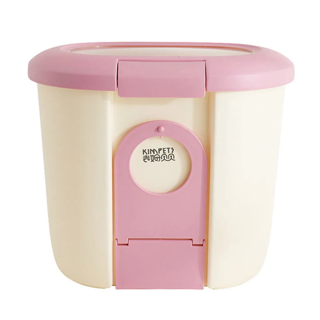 Pink 5л устройство для кормления собак Pet еда для кошек и собак ведро для хранения большой емкости влагонепроницаемое с чашей коробка еда ведро - Color: Pink