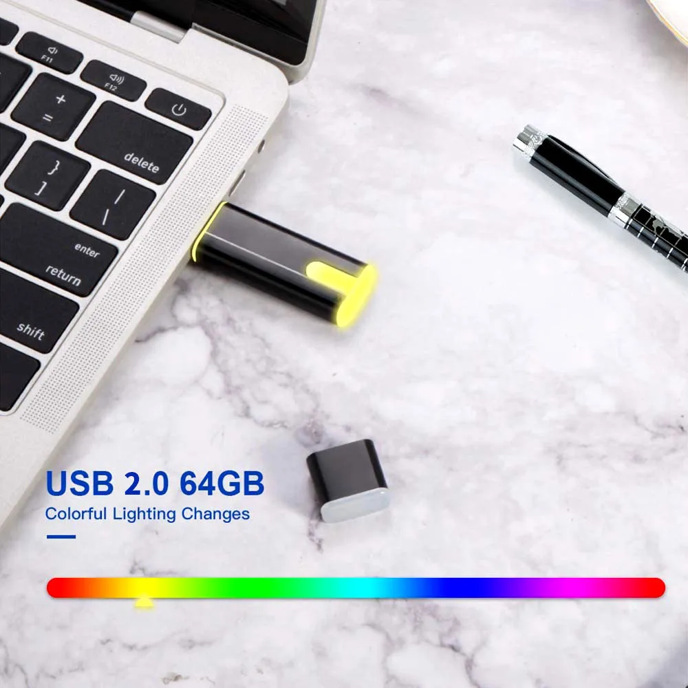 

Cuboid U Disk 2.0 Shockproof Aluminum Shell Sturdy And Durable Colorful Lighting Change Compact & Convenient Compatibility 128GB