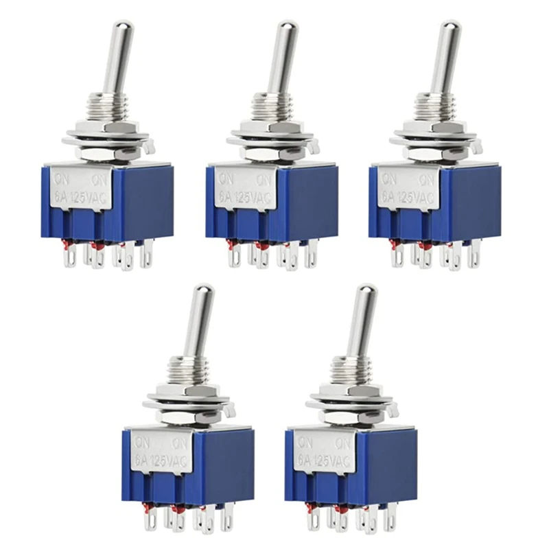 

5Pcs Electronic Guitar Toggle Switch 6A 125V AC 6-Pin Terminals DPDT ON/ON 2 Position Mini Toggle Switch