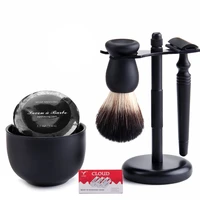6pcsset black men shaving kit brush holder double sided razor soap bowl metal safety classic mail grooming cleaning tools gift