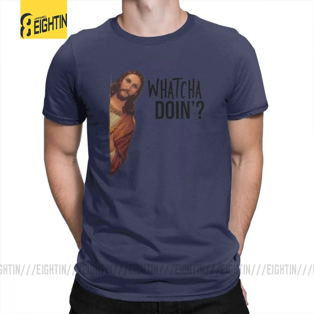Футболки с надписью «Jesus Is Watching Meme», уникальные мужские футболки из хлопка, футболка с круглым вырезом и коротким рукавом, большие размеры, Новинка - Цвет: Тёмно-синий