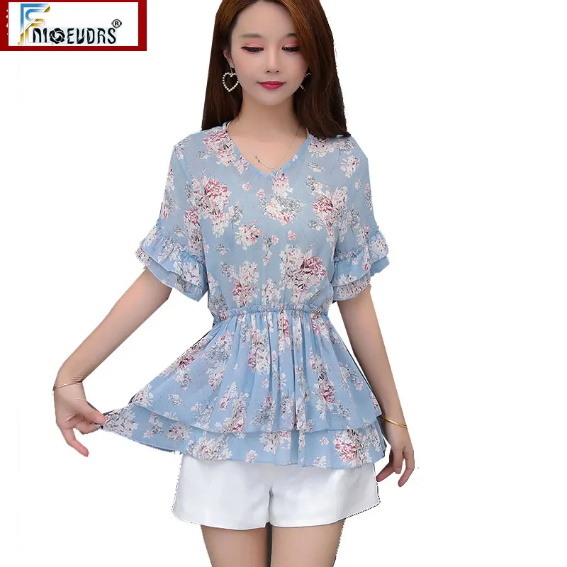 

Летняя туника, топы, лидер продаж, женский европейский стиль, Fnioevdrs дизайн, цветочный принт, тонкая талия, шифон, Длинный топ с баской для живо...