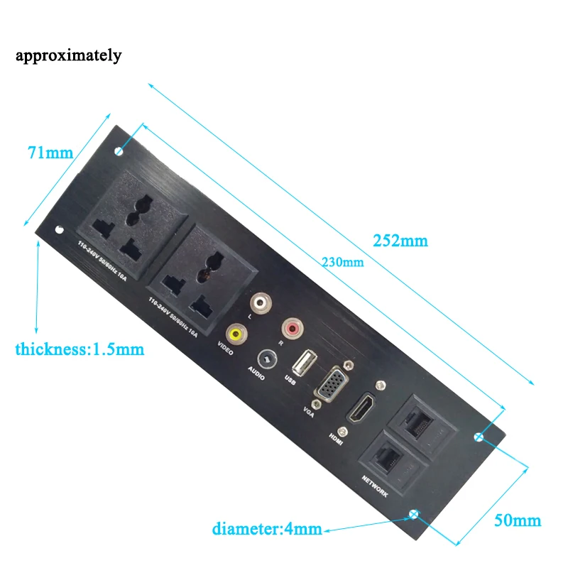 Панель из алюминиевого сплава AC 110-240V USB аудио VGA Сеть HDMI интерфейс UK/EU/US/CN электрическая розетка плата питания Китай переходник