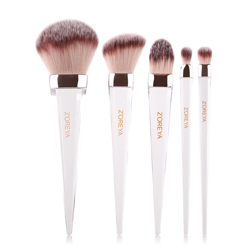5Pcs Brushes ZOREYA с украшением в виде кристаллов, прозрачная, сумка для макияжа, кисти 1/2/3/5 шт Комбинации набор кистей для макияжа порошок тени для век основа косметическая кисточка - Handle Color: 5Pcs Brushes