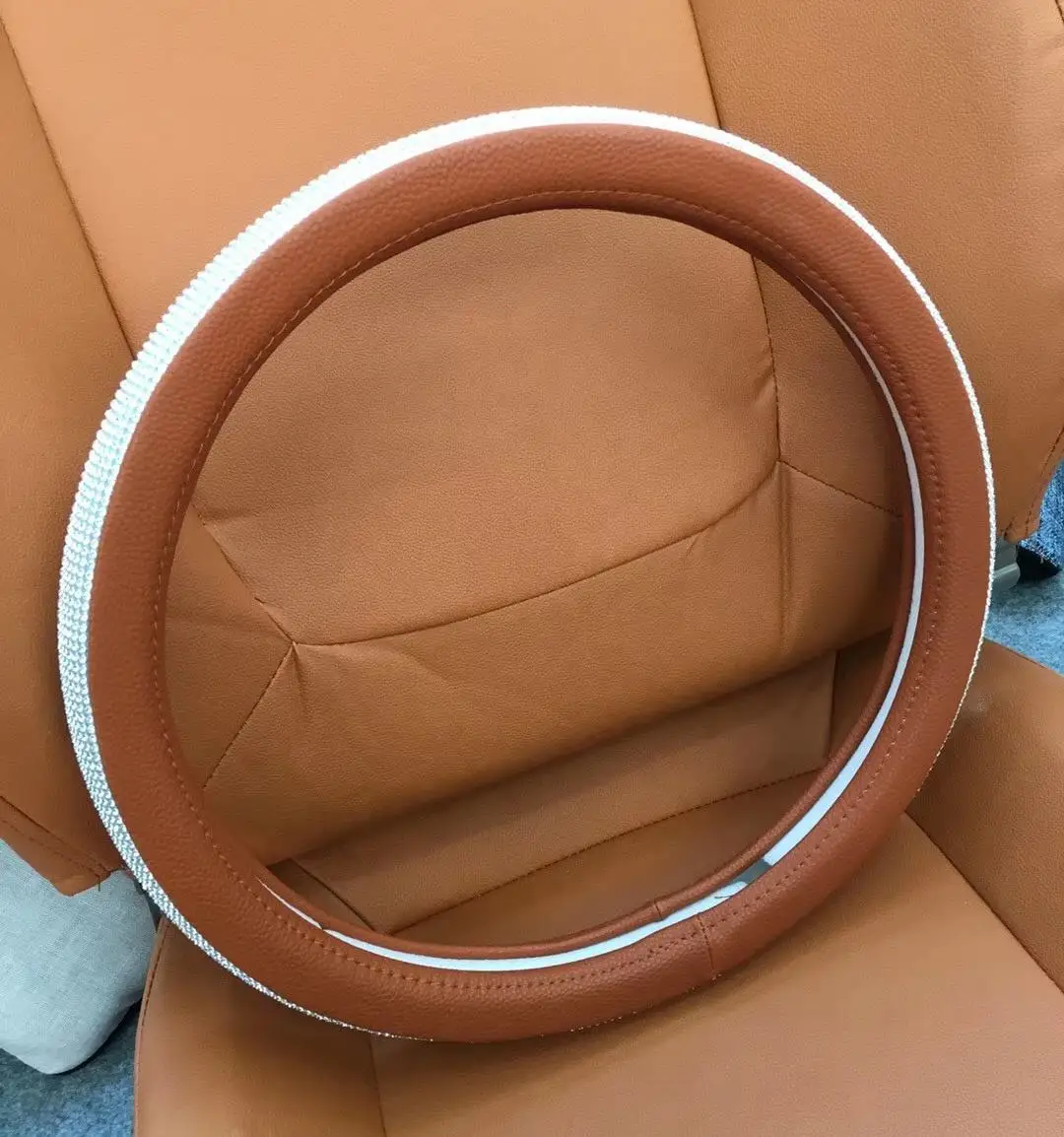 

Universal Lady Fashion Bling Bling Crystal Rhinestones Diamond Leather car Steering Wheel Cover