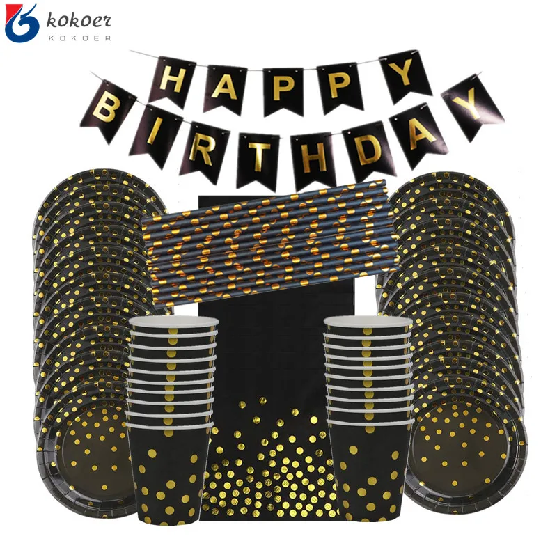 93 шт 20 Лю Свадебные украшения для дня рождения черные одноразовая посуда чашки