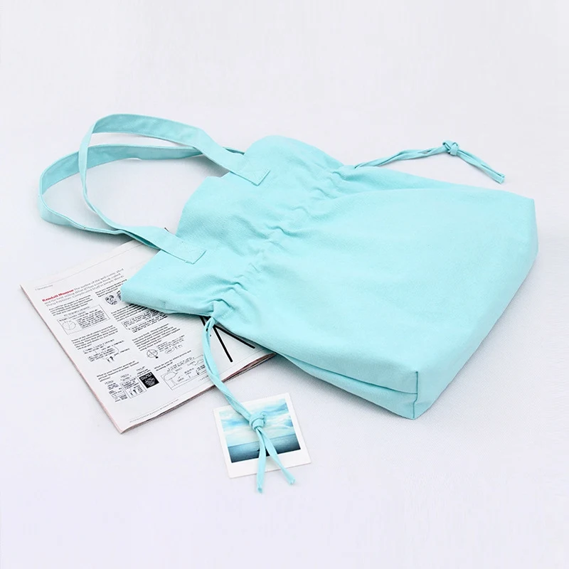 Light blue Холщовая Сумка для покупок, большие женские сумки на плечо, дизайнерские сумки на шнурке, многоразовые хозяйственные эко складные женские пляжные сумки-тоут - Цвет: Light blue