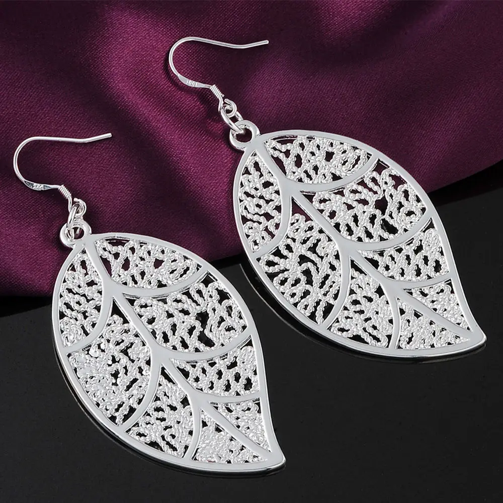 

925 Sterling Silver Personality Fashion Leaf Dangle Earrings Hook Trendy Jewelry High Quality 925 Stamp
