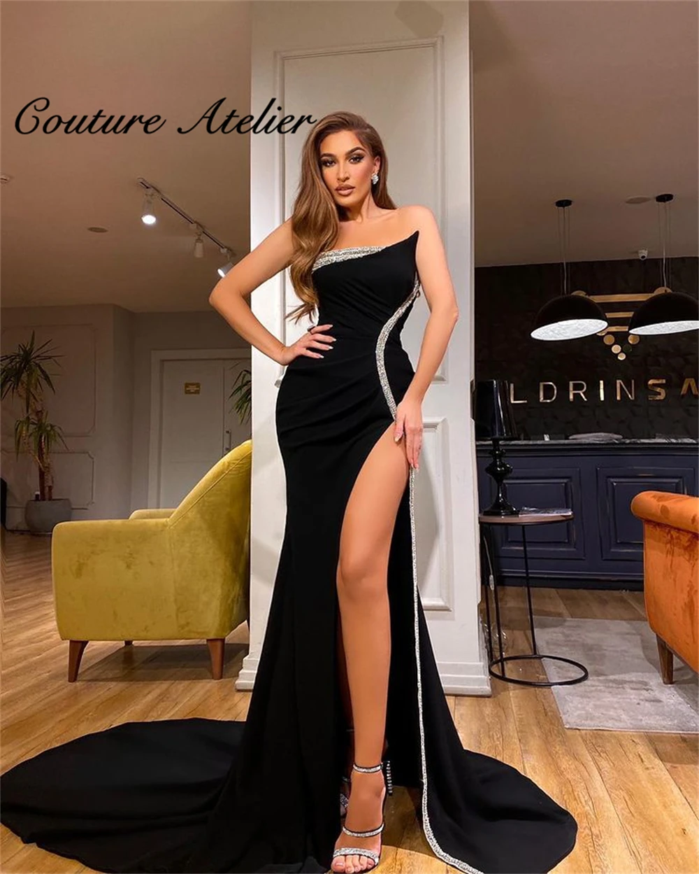 

Black Celebrity Dresses Mermaid Party Dresses Women Evening Dinner Gowns For Ladies Slit vestidos elegantes para mujer