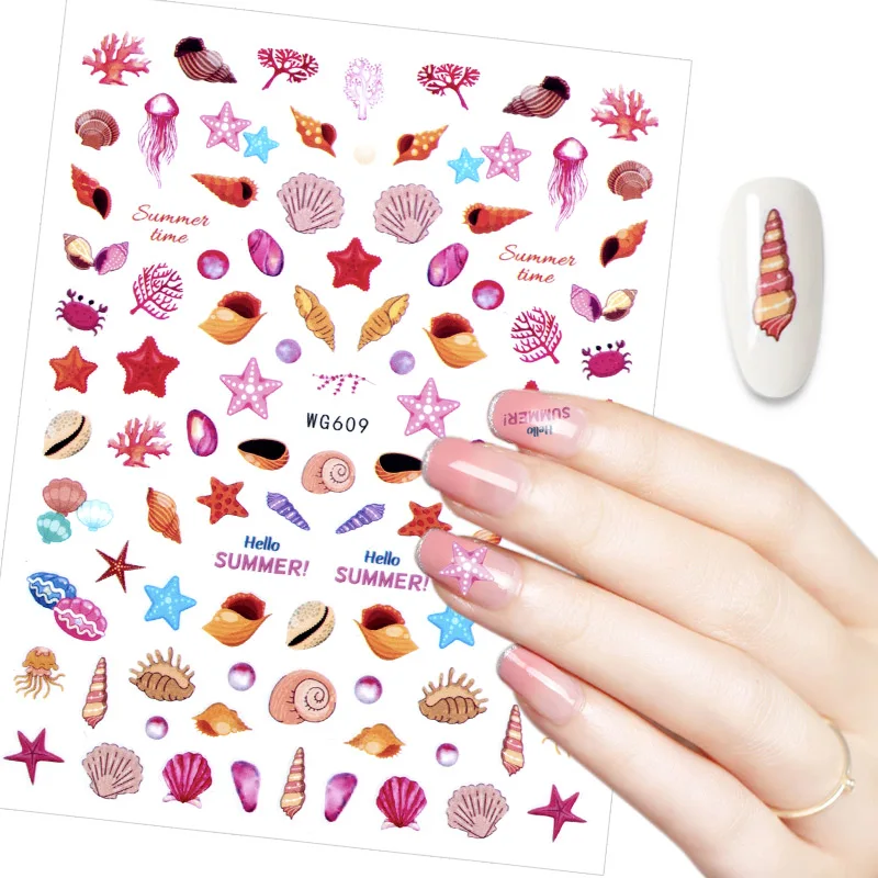 

New Nail Sticker Summer Sea Life Nail Art Sticker Leaf Sexy Girl Nail Art Self-adhesive Flower Tattoo Slider Nail Art DIY Tool