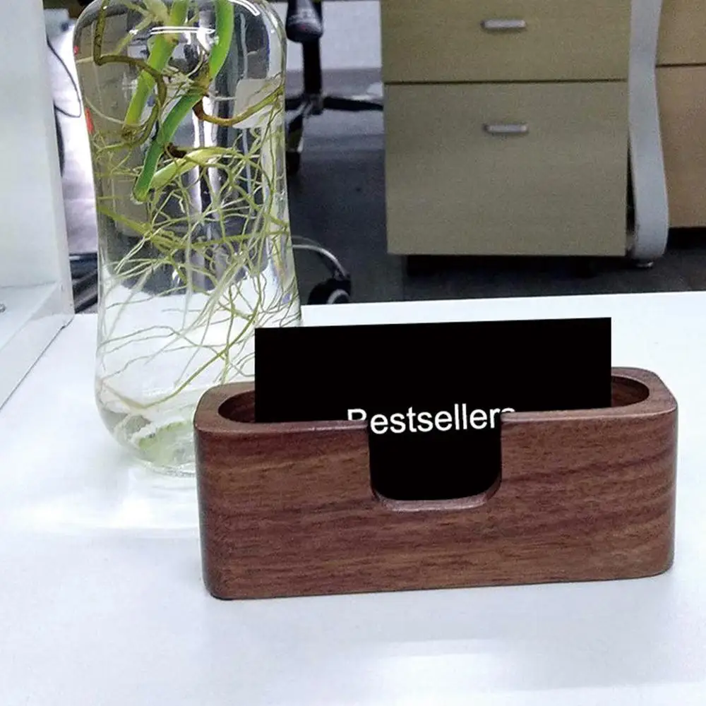 Wooden Business Card Holder Storage Case Box Office Name Display Stand Simple Solid Wood Creative Notes Folde | Канцтовары для
