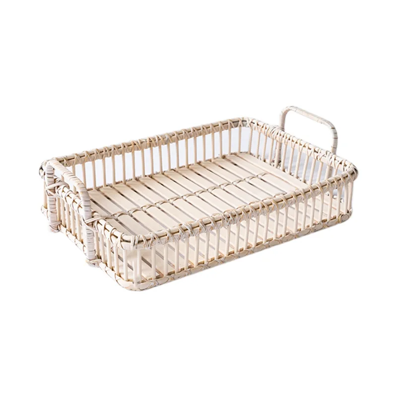 

Trays Decorative Simple Retro Handmade Rattan Household Square Storage Tray Rattan Tray Desktop Organizer
