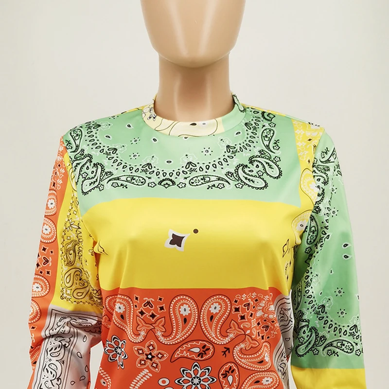 

Kricesseen Casual Print Patchwork Loose Two Pieces Pants Set Women Long Sleeve Top And Long Pants 2 Piece Outfits Matching Set