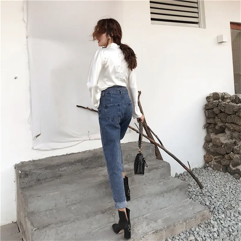 Женские джинсовые шаровары HziriP свободные офисные брюки с высокой талией и