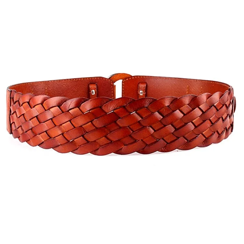 style Fashion women real leather belt super wide Genuine Cowhide braided round head Wasit Belt winter coat Belts Waist sealing
