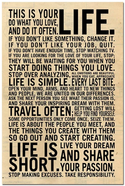 

This Is Your Life - Motivational Inspirational Quote Art Poster Metal Signs