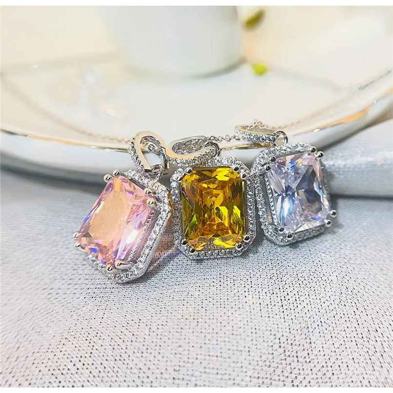 

CC Pink Pendants For Women No Chain Cubic Zirconia Stone S925 Silver Necklace Pandent Accessories Fine Jewelry CCN288