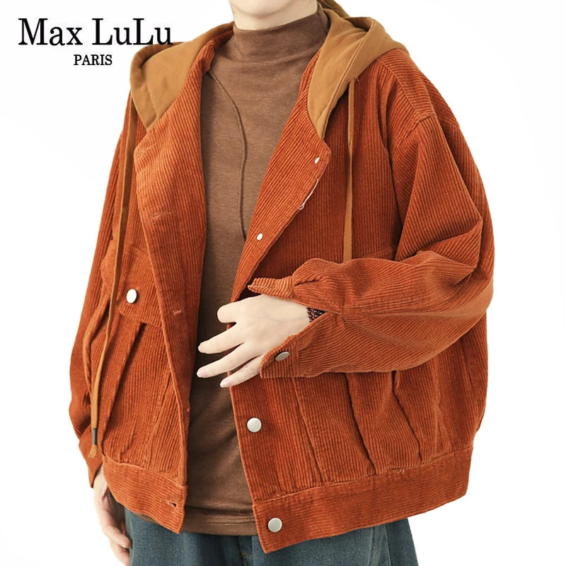 

Женская Вельветовая Зимняя Куртка Max LuLu 2021, Повседневная Свободная парка с капюшоном, женское теплое Стеганое пальто на пуговицах, зимняя од...