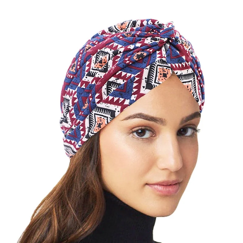 

Bandanas Women Stretchy Turban Muslim Hat Headband Warp Female Chemo Hijab Knotted Indian Cap Adult Head Wrap for Women