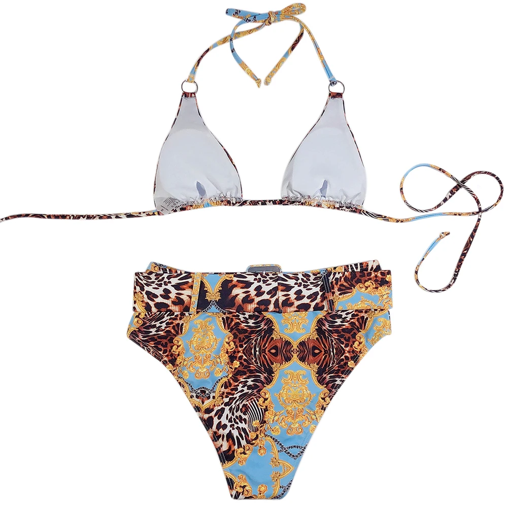 Женская обувь в ретро-стиле Печатный пррнт Холтер бикини набор купальник для