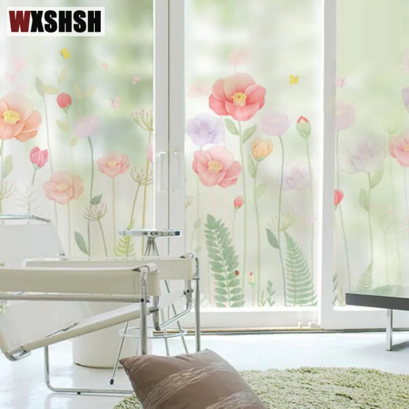 Статическая липкая оконная пленка размер на заказ ПВХ с рисунком мака прочное