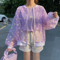 2021 new korean style loose flower printed thin jacket sunscreen women long sleeve casual sunscreen jacket veste femme