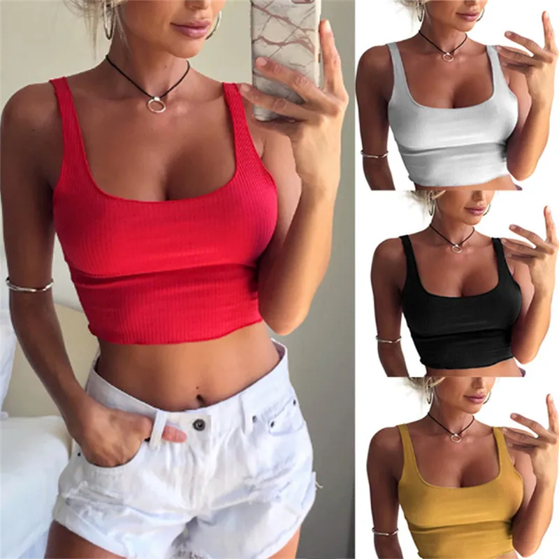 Женский облегающий короткий топ без рукавов U Croptops однотонный черный/белый