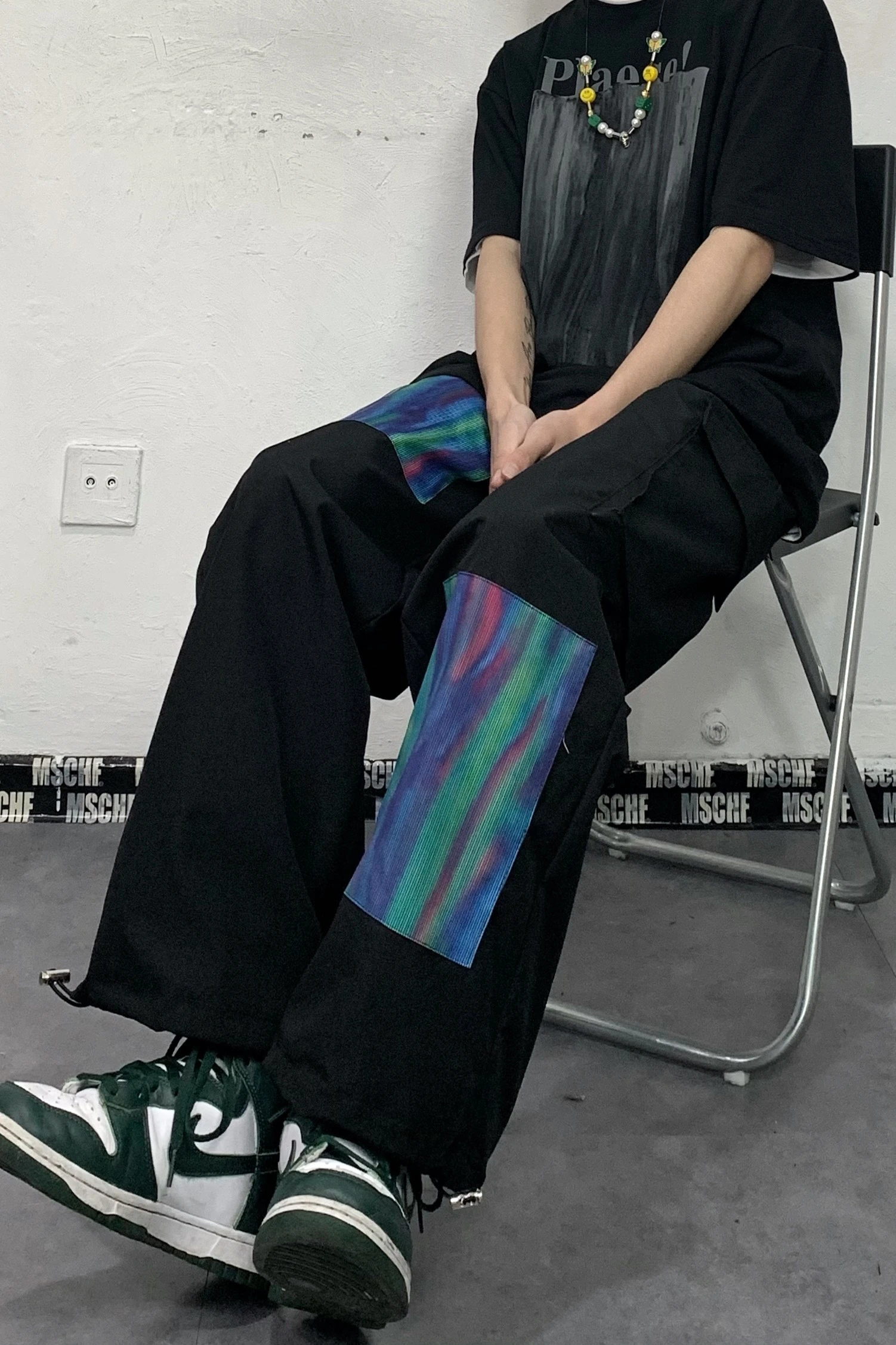 

Summer Harajuku Stitching Gradient Straight Cargo Pants Ankle-Tied Loose Casual Pants Men and Women