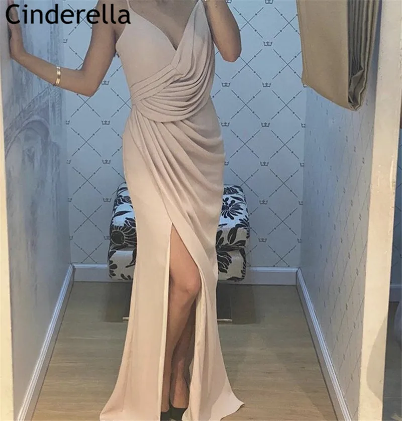 

Chiffon Prom Dresses Spaghetti Floor Length Side Slit A-Line Zipper Back Chiffon Prom Dresses vestidos de fiesta de noche