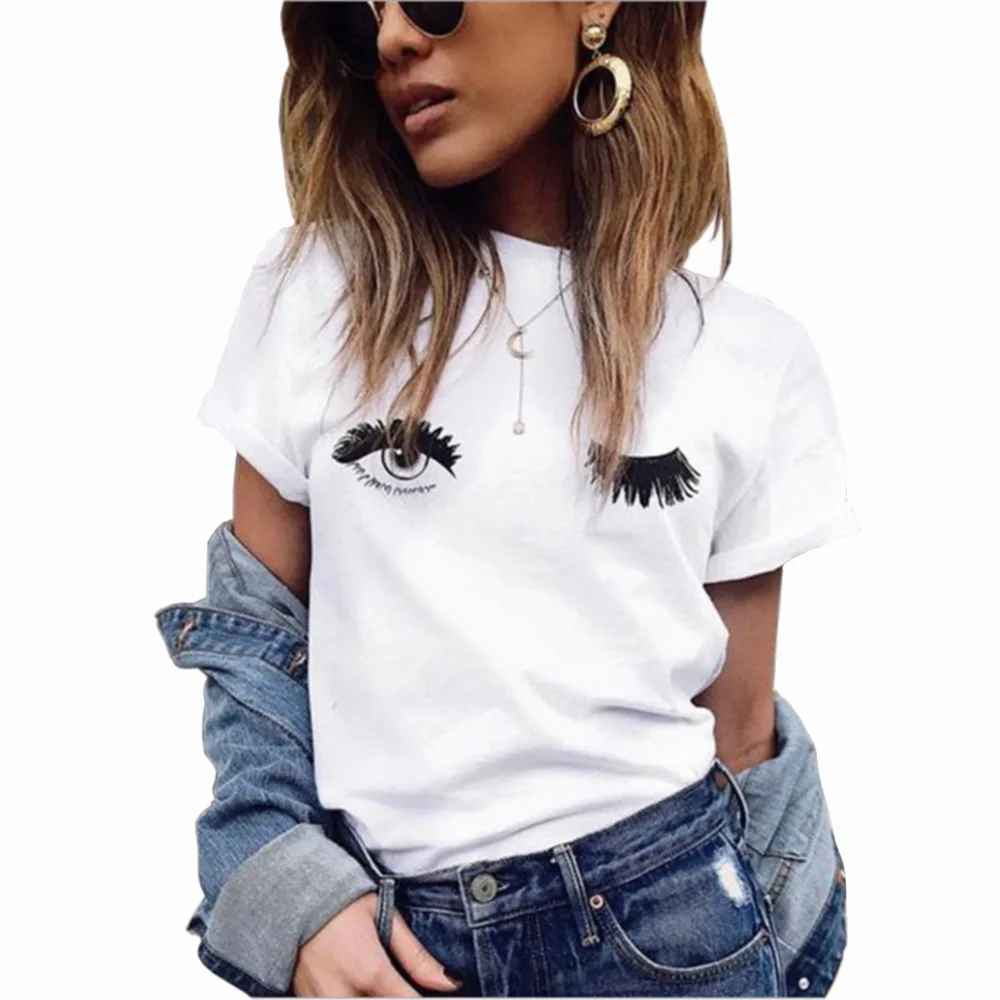 

Cross Border Source European And American Summer Women's Wear Eye Print Top ECG Heart Design Round Neck Short Sleeve T-shirt Wom