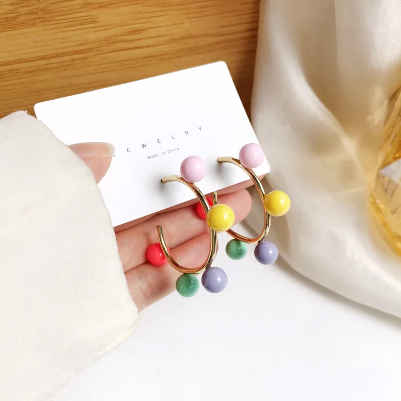 

Fall Girls Colorful Beads Hoop Earrings for Women C Shape Temperament Ear Ring