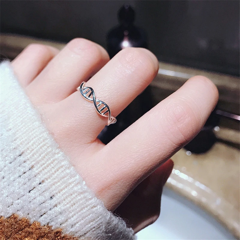 Женское серебряное кольцо с Двойной спиралью DNA регулируемое ювелирное изделие