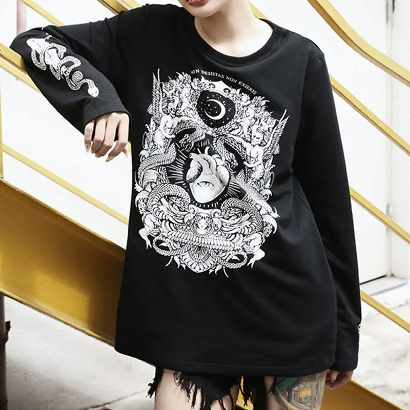 Женская футболка с принтом в готическом стиле черные топы Повседневная