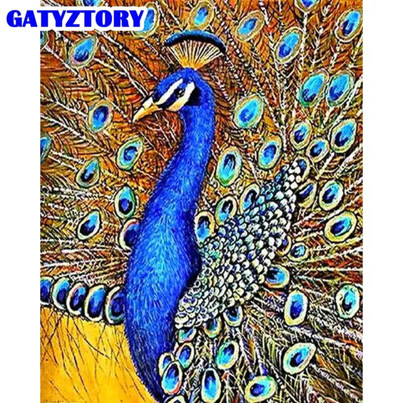 

GATYZTORY Picture By Number Animal Acrylic Paint Peacock drawing On Canvas Home Decors Diy Kits 60x75cm Frame Artcraft