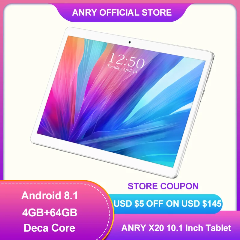 Планшет ANRY на Android 8 1 десять ядер MTK6797T X25 8000 мАч две Sim карты 1920*1200 4 + 64 ГБ 4G