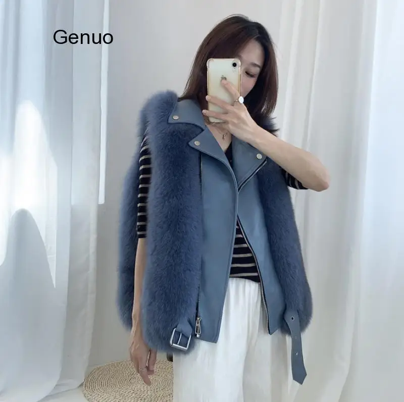 Furry Fur Coat Vest Winter Jacket Women Faux Fox Fake Leather Outerwear Streetwear Thick Warm Fashion Locomotive Vests | Женская одежда