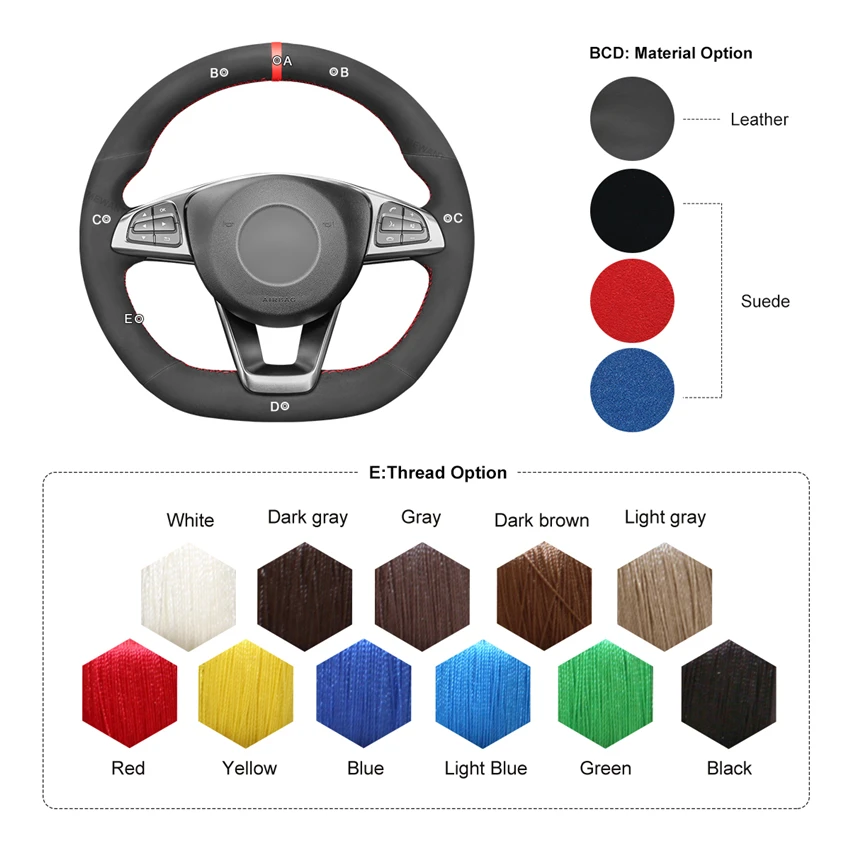 

MEWANT Black Suede Genuine Leather Steering Wheel Cover for Mercedes Benz W176 W246 W205 C117 C218 R231 R172 AMG C43 GLA 45 X156