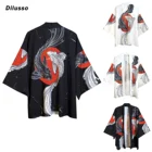 Японское кимоно, кардиган для мужчин, рубашки с принтом и чернильным принтом, быстросохнущее кимоно, кардиган с рукавами из семи частей, юката, хаори