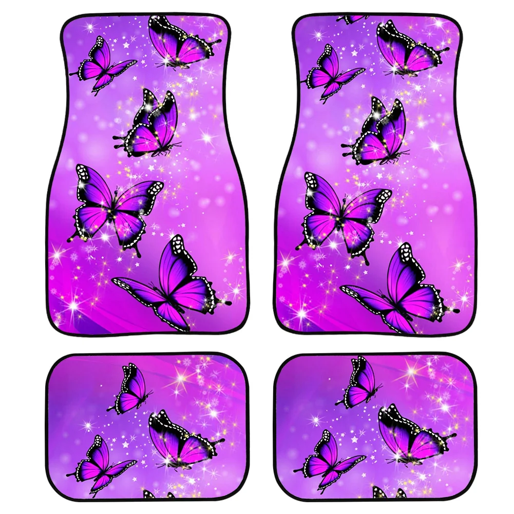 

INSTANTARTS Fashion Design Floor Mats Doormat Front And Rear Carpets Rug Purple Butterfly Ptint Car Accessories Floor Mats 2021