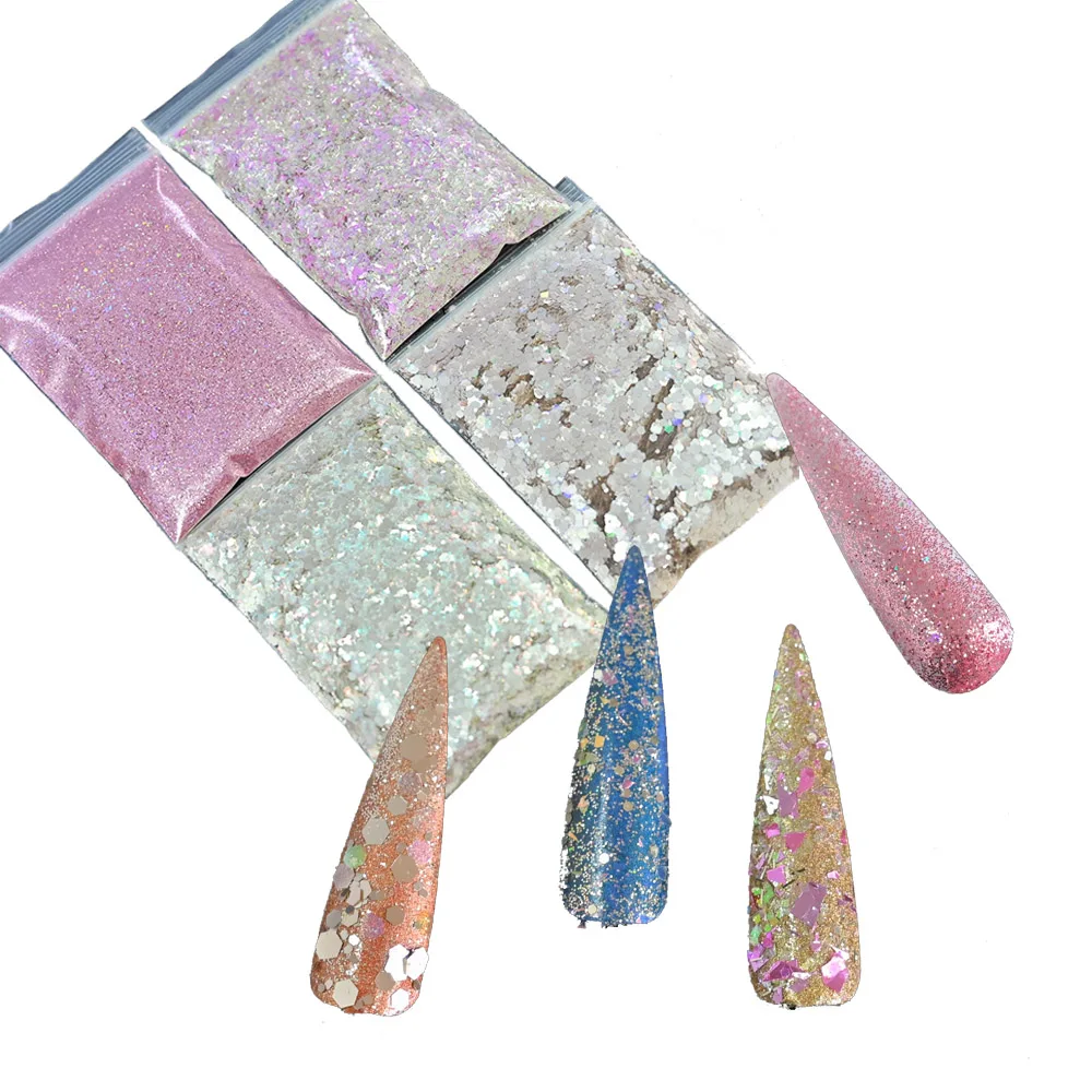 

50g/Bag Reflective Sequins for Manicure Decor Irregular Shape Chunky Glitter Nail Acrylic Powder Red/Pink/Gold Spangle Powder JK