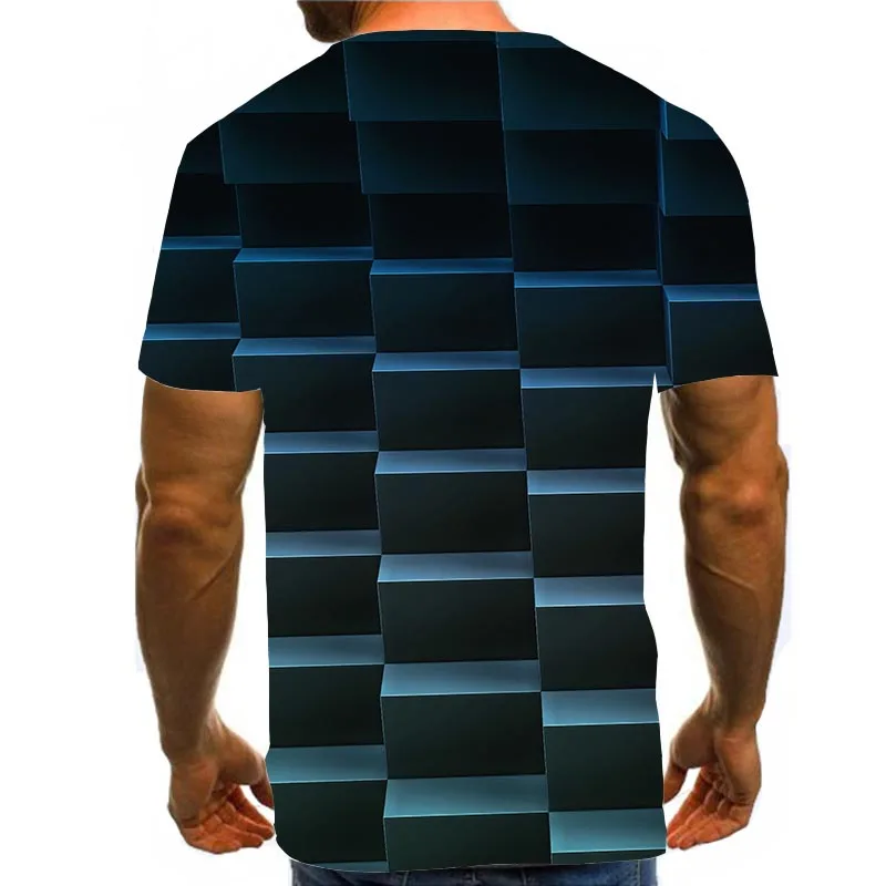

Men's Graphic T Shirts 3D Print Shirt Cube Pattern Tops Abstract Tees Gray