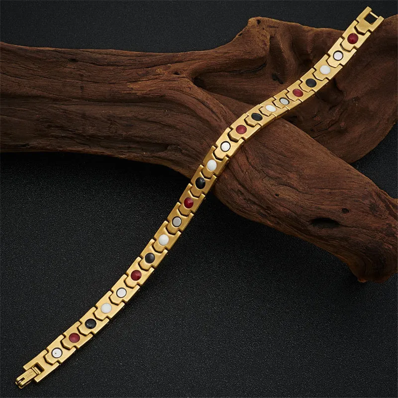 

NHGBFT Mens Gold Color Magnet Healthy Bracelet Stainless Steel Couple Bracelet Women Jewelry