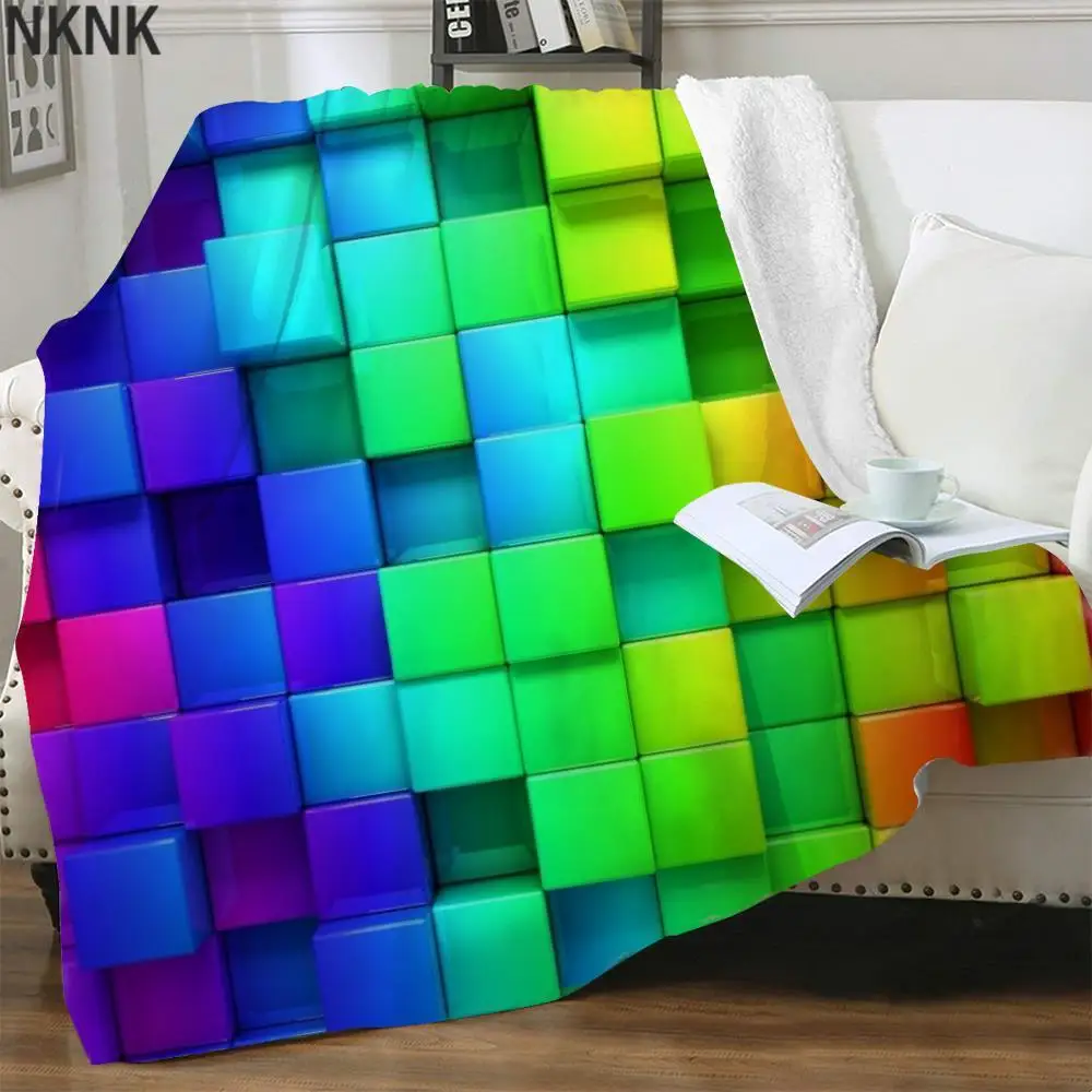 

NKNK Радужное покрывало красочное 3D печать куб пледы Геометрия плюшевое одеяло шерпа одеяло новый премиум прямоугольник