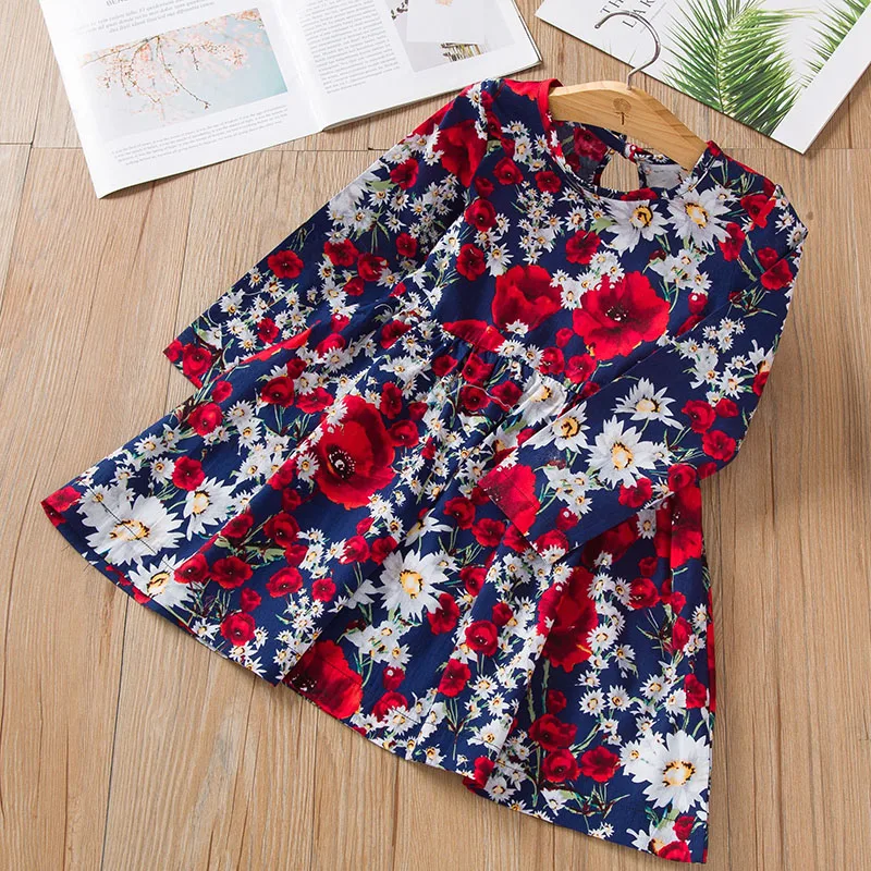 Платье для девочек новое весенне-осеннее платье маленьких с рисунком розы