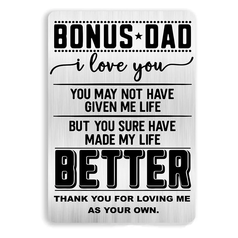 

Best Stepdad Gifts, Bonus Dad Love Note Engraved Metal Wallet Inserts Card, Father's Day Gifts for Stepdad DIY Custom Wholesale