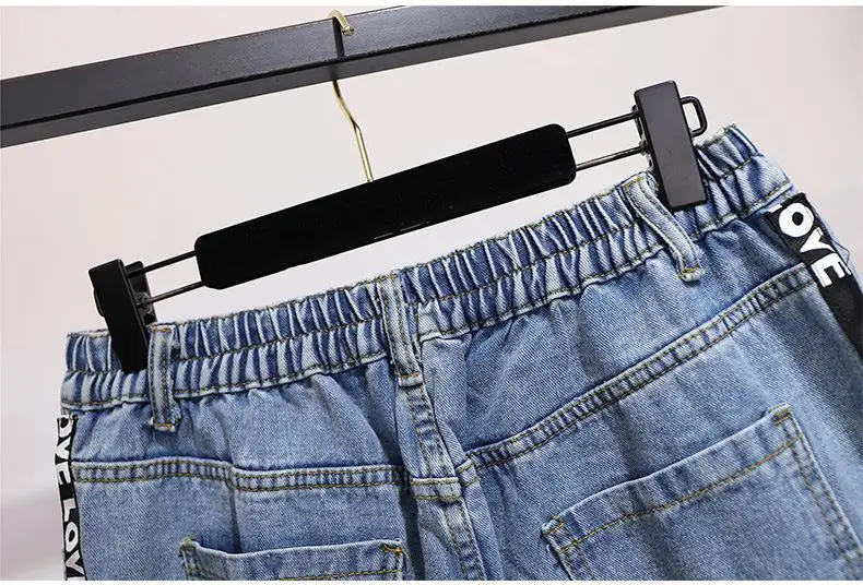 Джинсы женские с эластичным поясом повседневные брюки из денима широкими